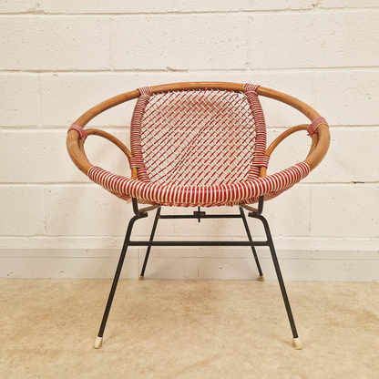 Vintage Mid Century 1970s COMPACT Bohemian Rattan Woven Accent Atomic Chair