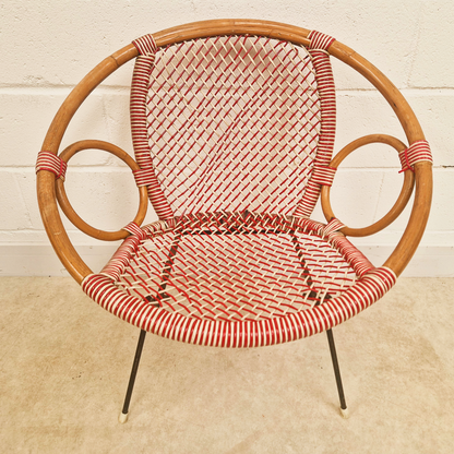 Vintage Mid Century 1970s COMPACT Bohemian Rattan Woven Accent Atomic Chair