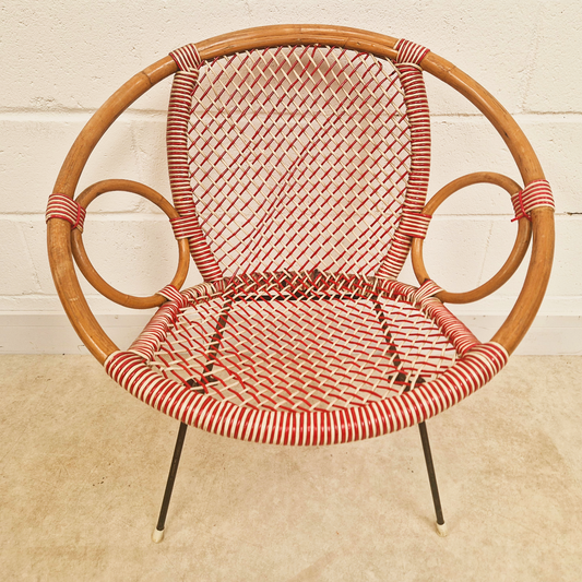 Vintage Mid Century 1970s COMPACT Bohemian Rattan Woven Accent Atomic Chair