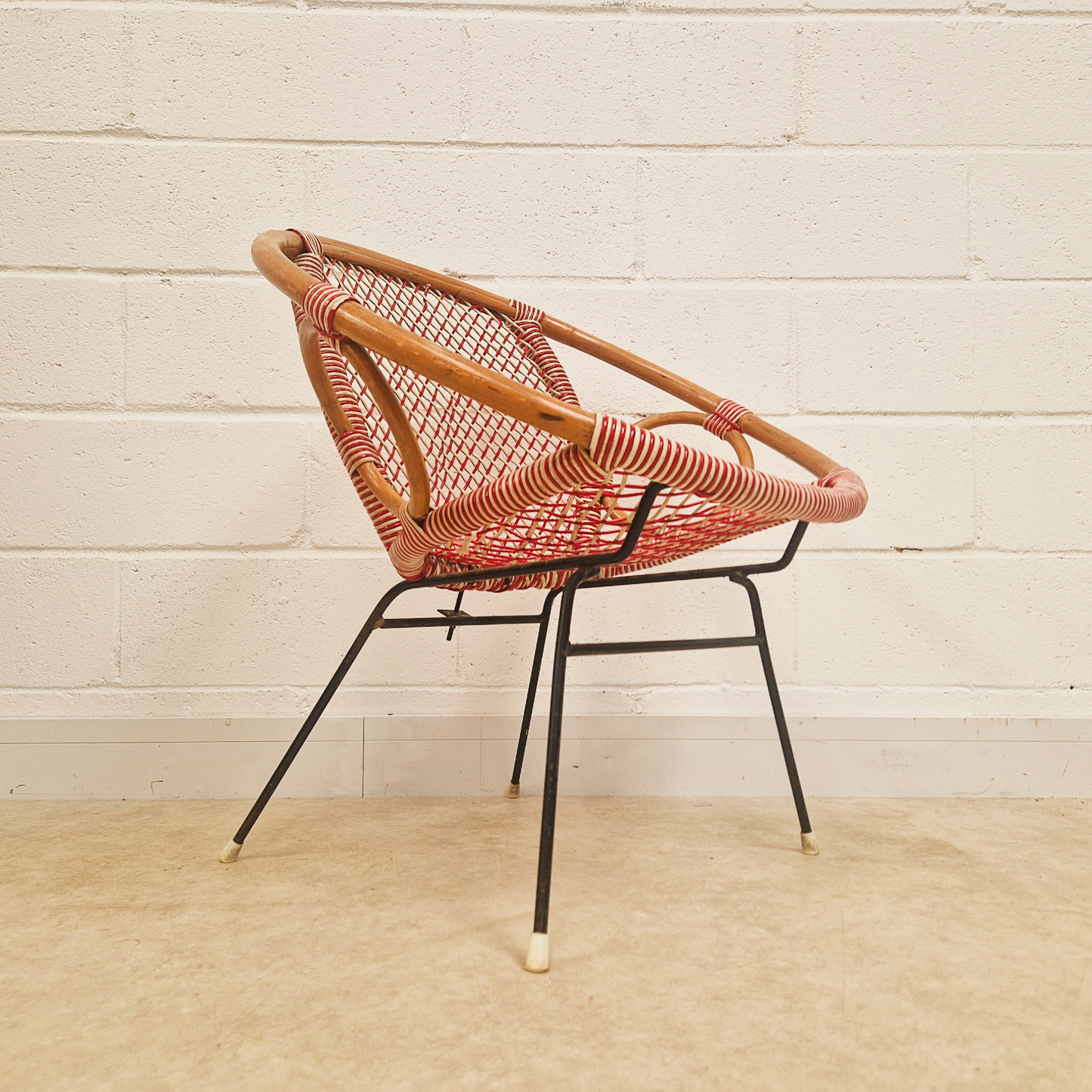 Vintage Mid Century 1970s COMPACT Bohemian Rattan Woven Accent Atomic Chair