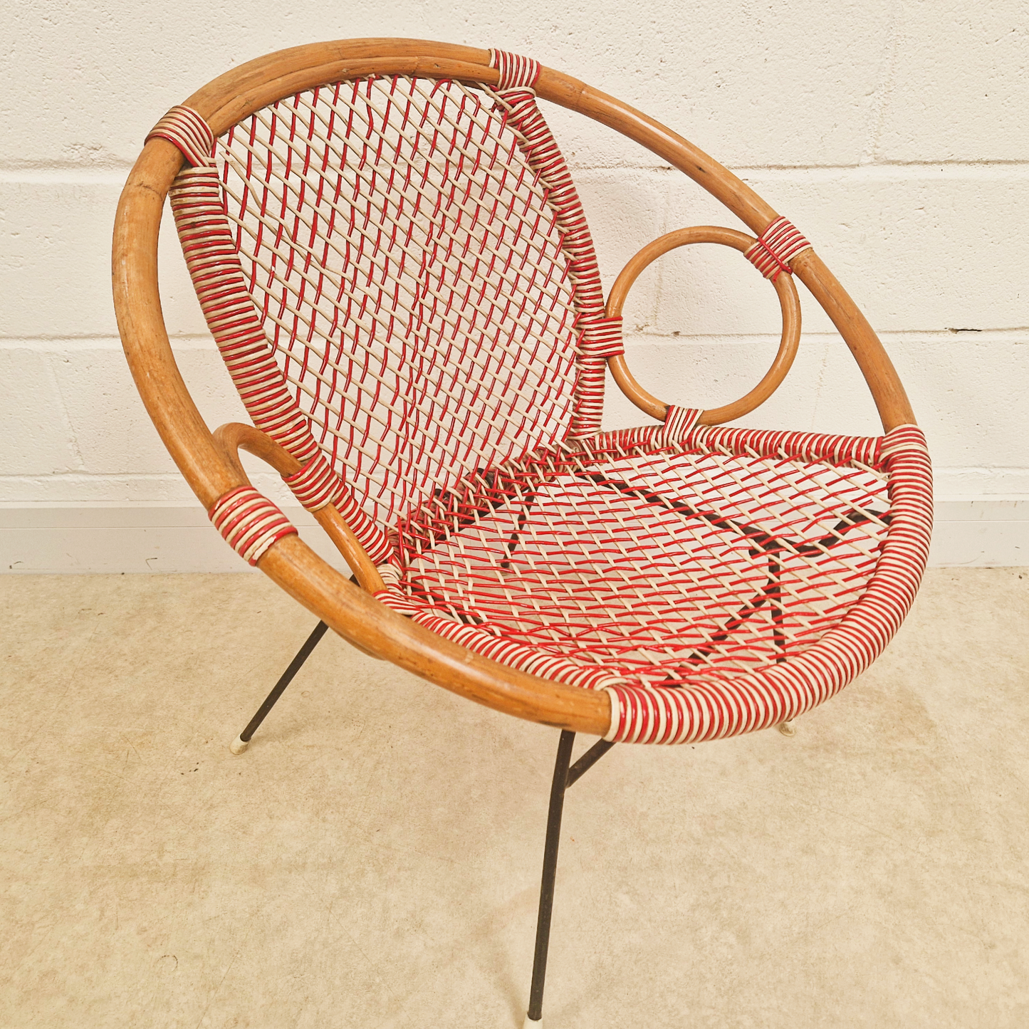 Vintage Mid Century 1970s COMPACT Bohemian Rattan Woven Accent Atomic Chair