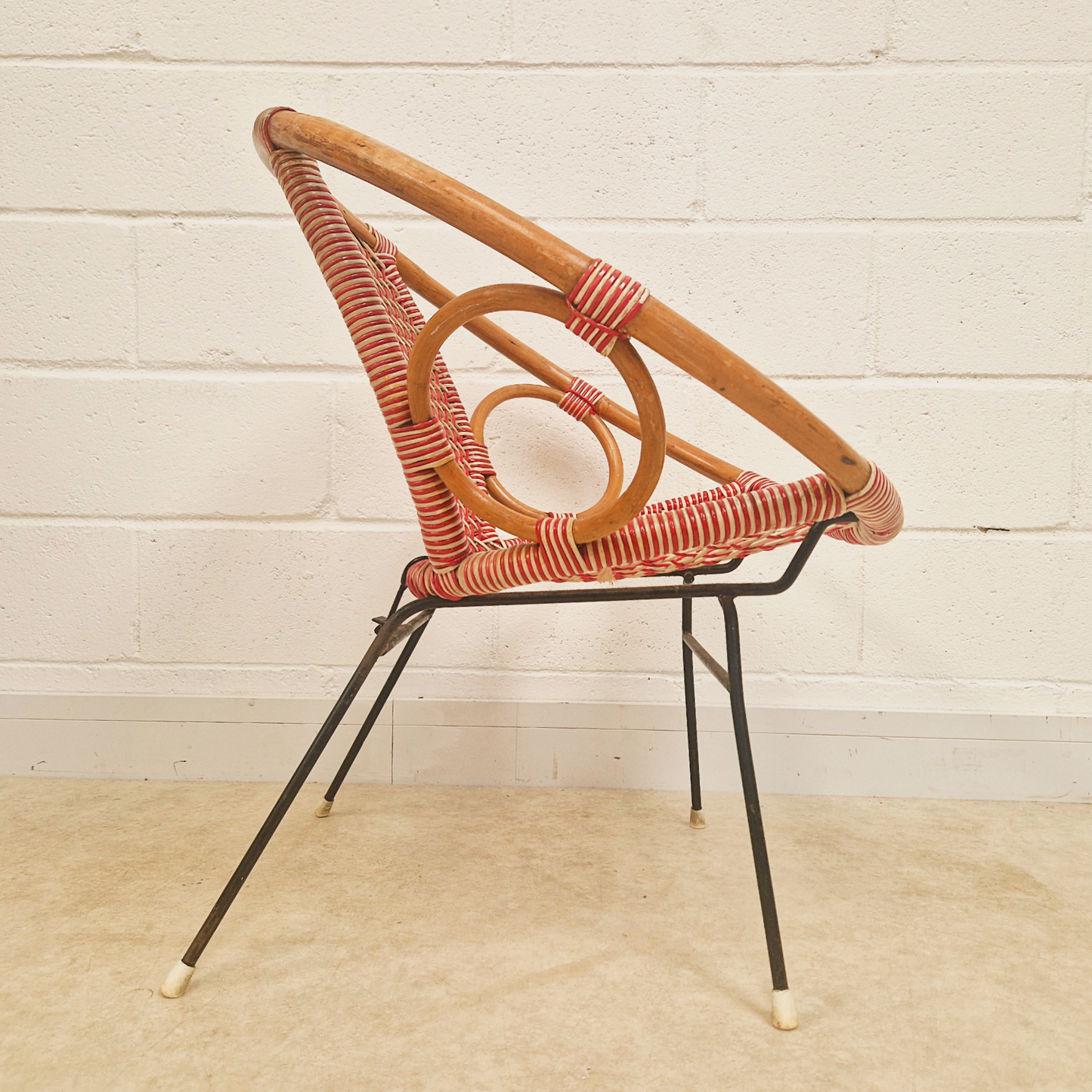 Vintage Mid Century 1970s COMPACT Bohemian Rattan Woven Accent Atomic Chair