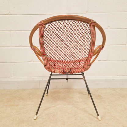 Vintage Mid Century 1970s COMPACT Bohemian Rattan Woven Accent Atomic Chair