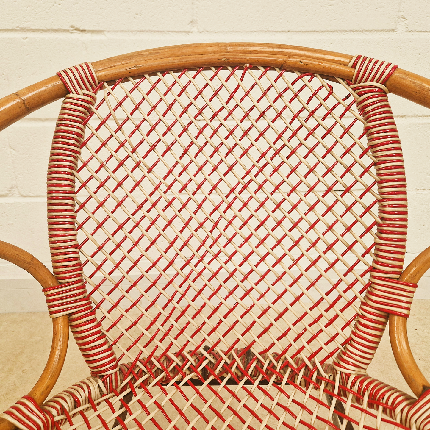 Vintage Mid Century 1970s COMPACT Bohemian Rattan Woven Accent Atomic Chair