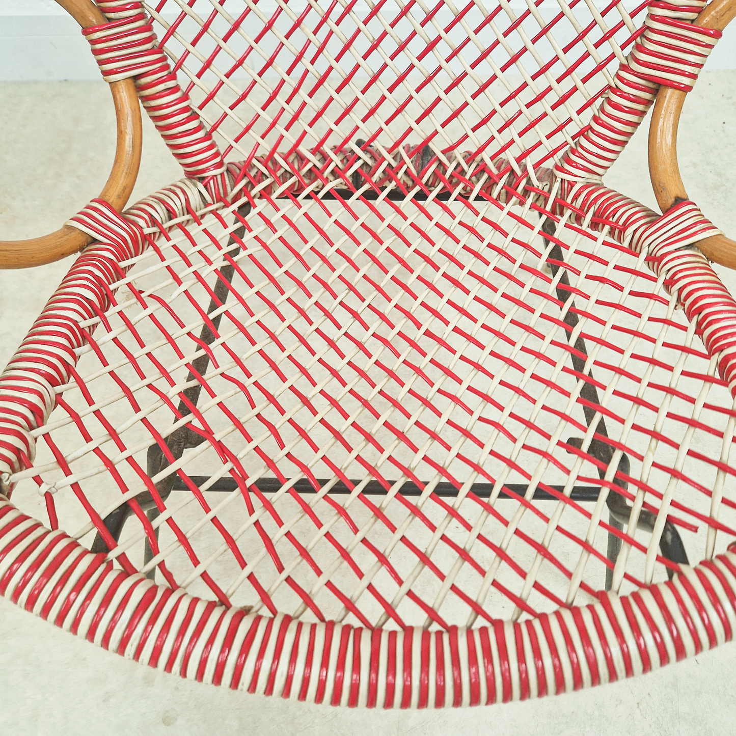 Vintage Mid Century 1970s COMPACT Bohemian Rattan Woven Accent Atomic Chair