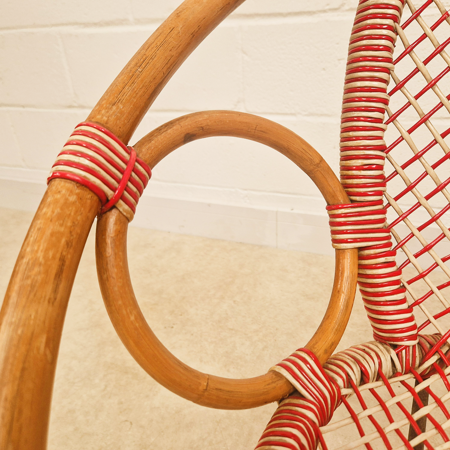 Vintage Mid Century 1970s COMPACT Bohemian Rattan Woven Accent Atomic Chair