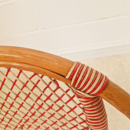 Vintage Mid Century 1970s COMPACT Bohemian Rattan Woven Accent Atomic Chair