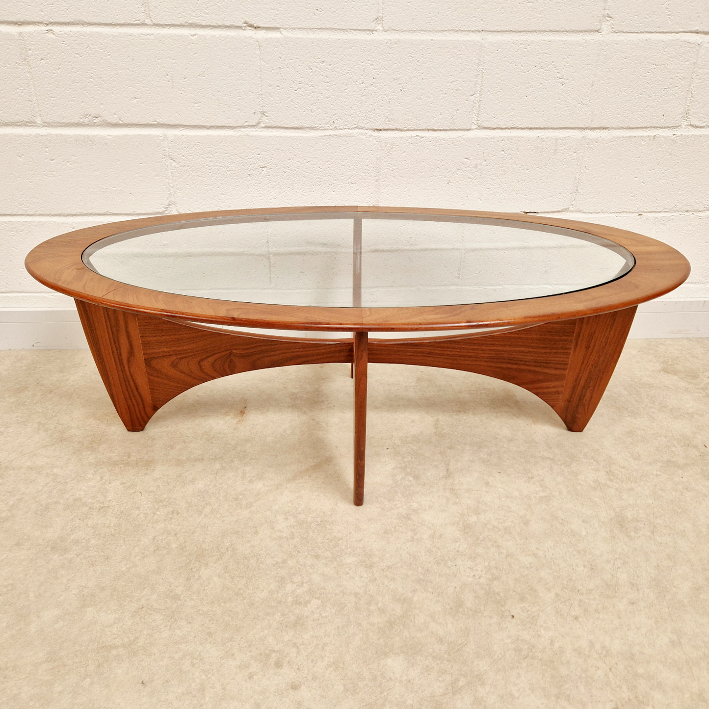 V.B Wlikins for G Plan Astro Vintage Mid Century Solid Teak & Glazed Glass Oval Coffee Table