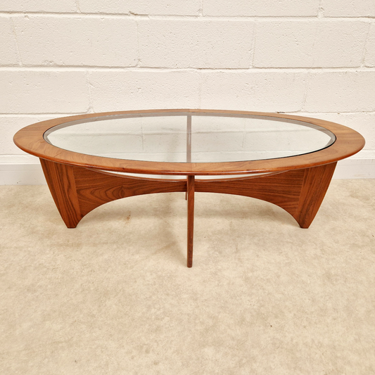V.B Wlikins for G Plan Astro Vintage Mid Century Solid Teak & Glazed Glass Oval Coffee Table