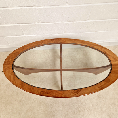 V.B Wlikins for G Plan Astro Vintage Mid Century Solid Teak & Glazed Glass Oval Coffee Table