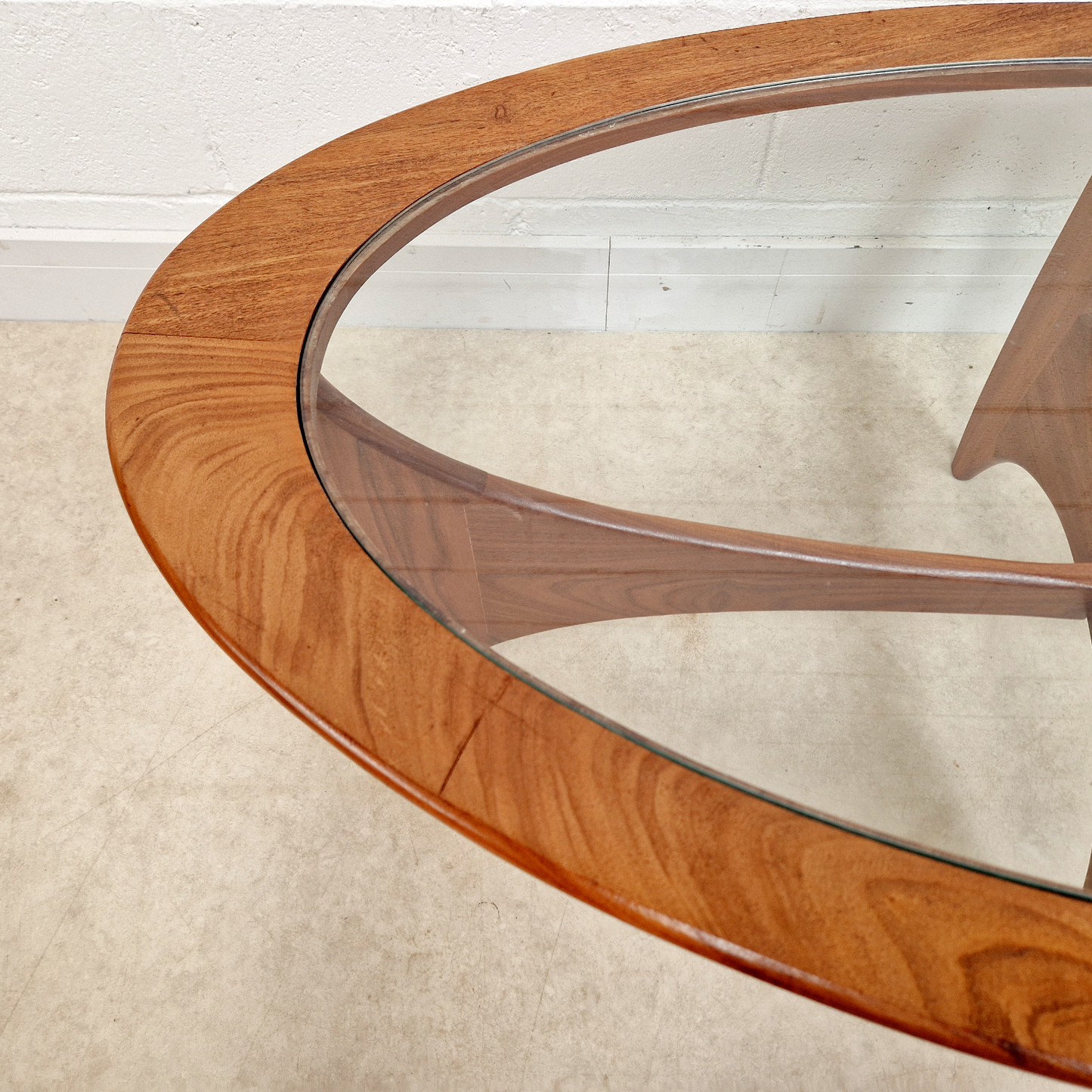 V.B Wlikins for G Plan Astro Vintage Mid Century Solid Teak & Glazed Glass Oval Coffee Table