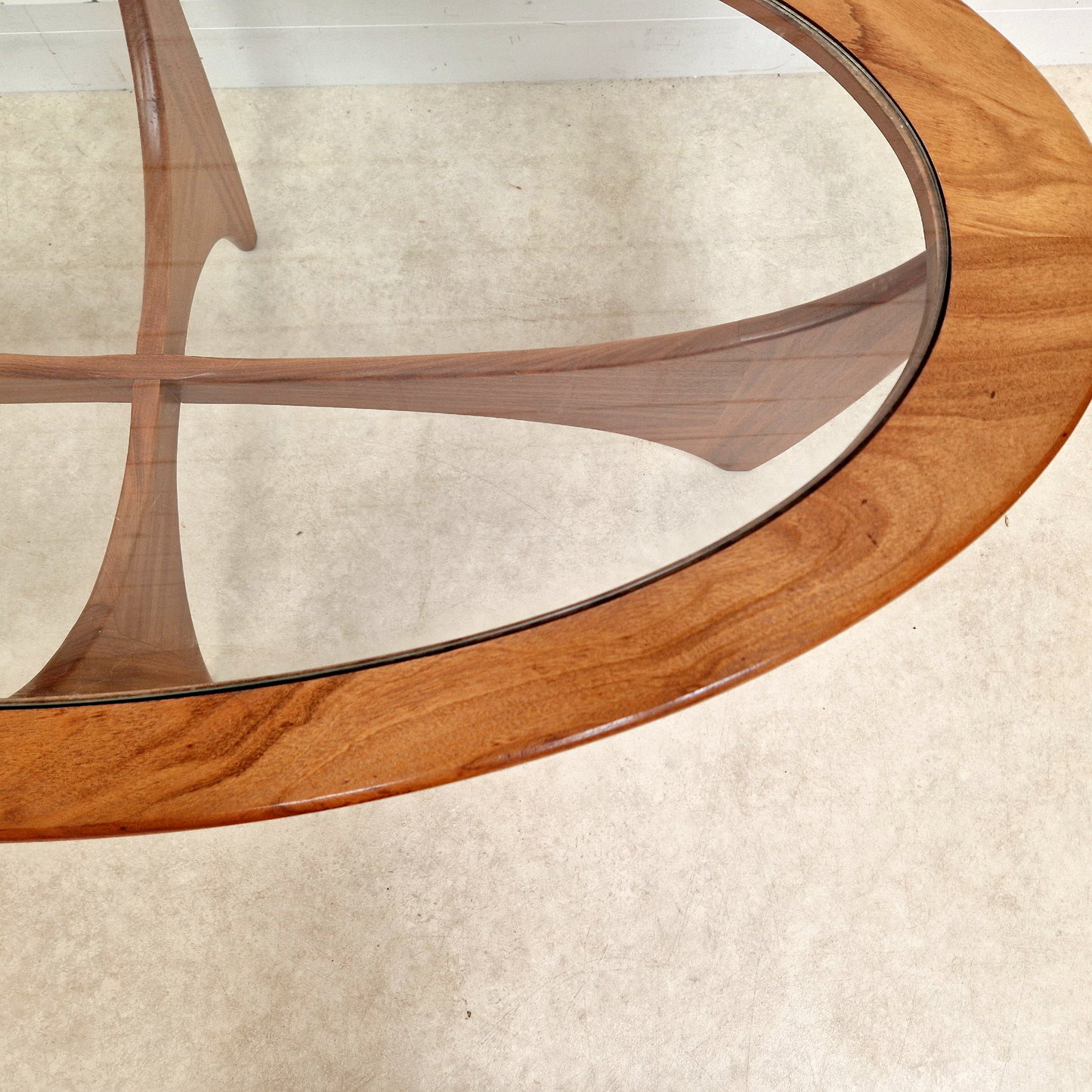 V.B Wlikins for G Plan Astro Vintage Mid Century Solid Teak & Glazed Glass Oval Coffee Table