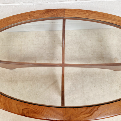 V.B Wlikins for G Plan Astro Vintage Mid Century Solid Teak & Glazed Glass Oval Coffee Table