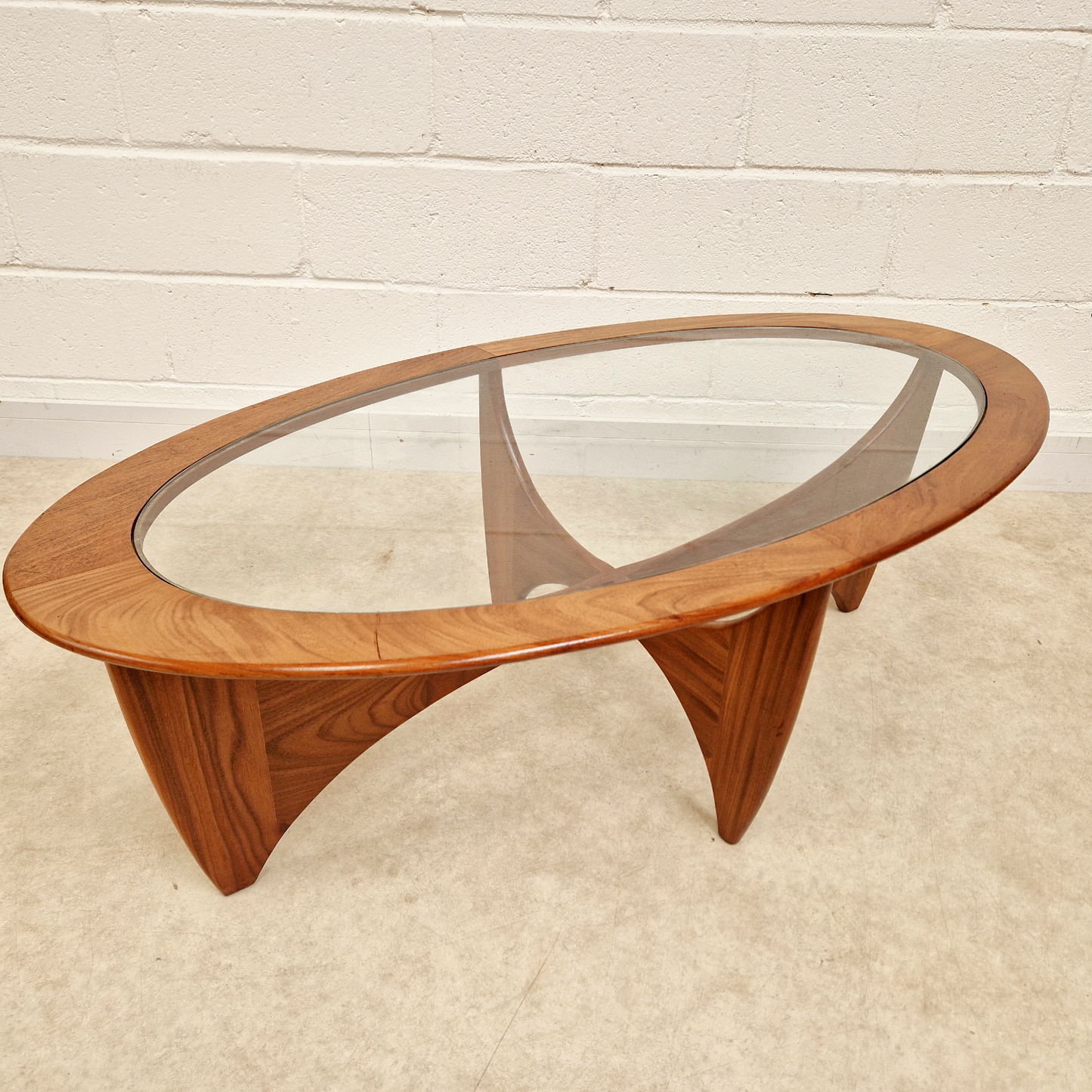 V.B Wlikins for G Plan Astro Vintage Mid Century Solid Teak & Glazed Glass Oval Coffee Table