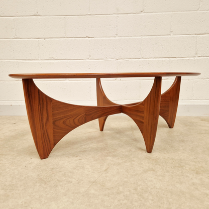V.B Wlikins for G Plan Astro Vintage Mid Century Solid Teak & Glazed Glass Oval Coffee Table