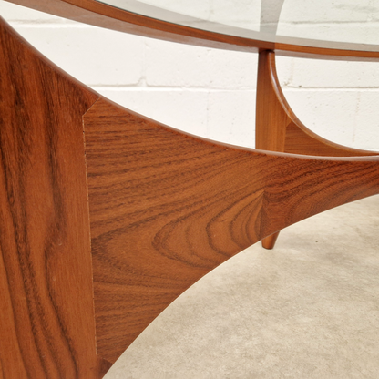V.B Wlikins for G Plan Astro Vintage Mid Century Solid Teak & Glazed Glass Oval Coffee Table