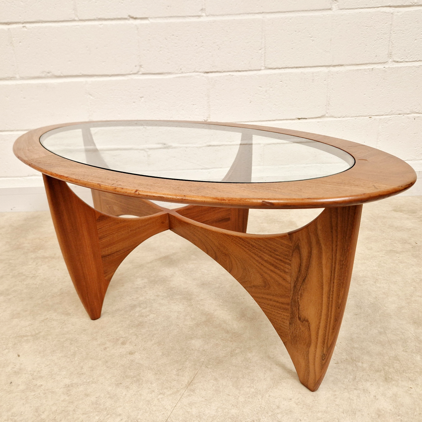 V.B Wlikins for G Plan Astro Vintage Mid Century Solid Teak & Glazed Glass Oval Coffee Table