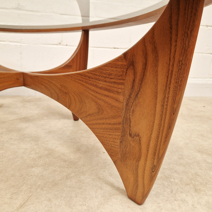 V.B Wlikins for G Plan Astro Vintage Mid Century Solid Teak & Glazed Glass Oval Coffee Table