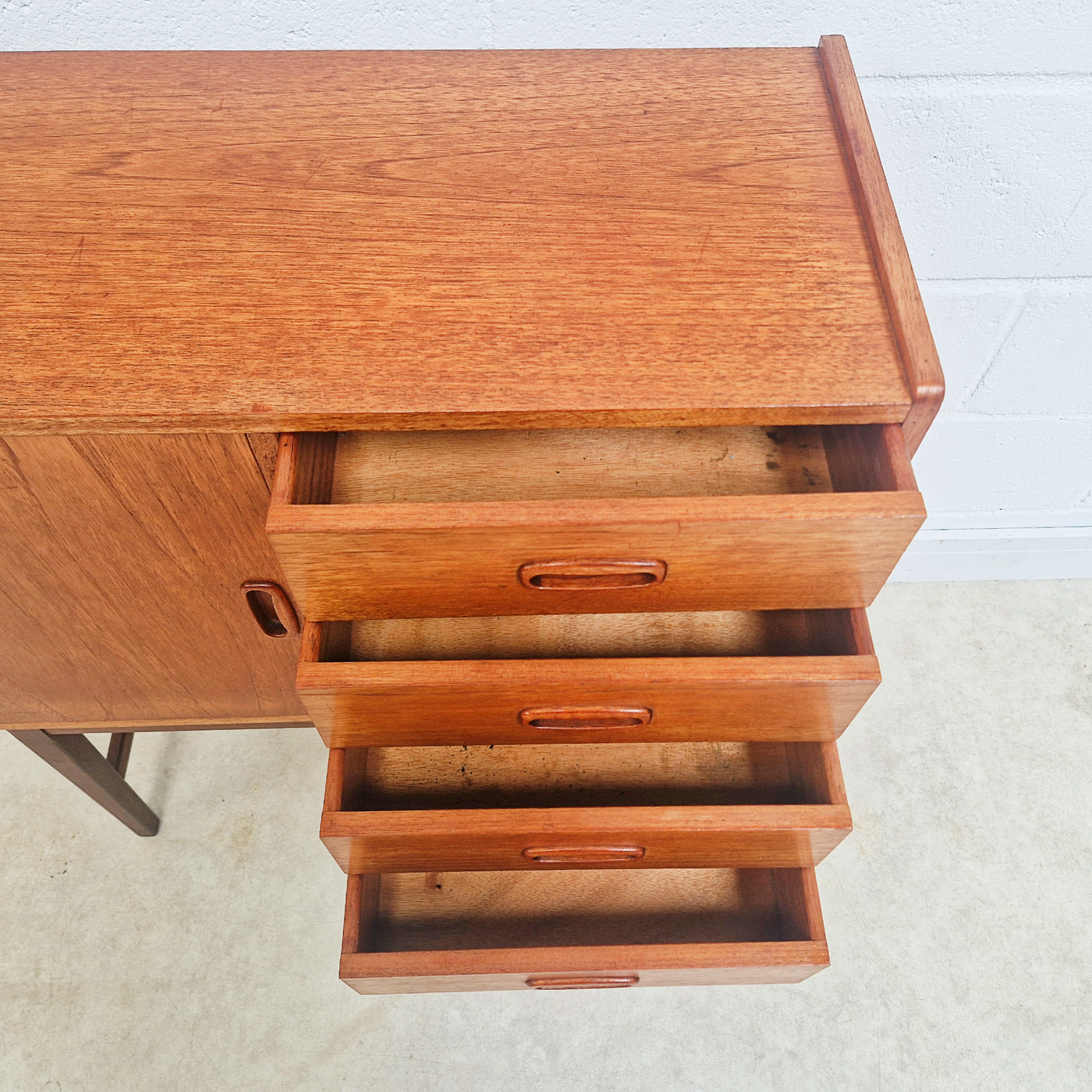 Vintage Mid Century Danish Medium Teak Compact Sideboard Cabinet