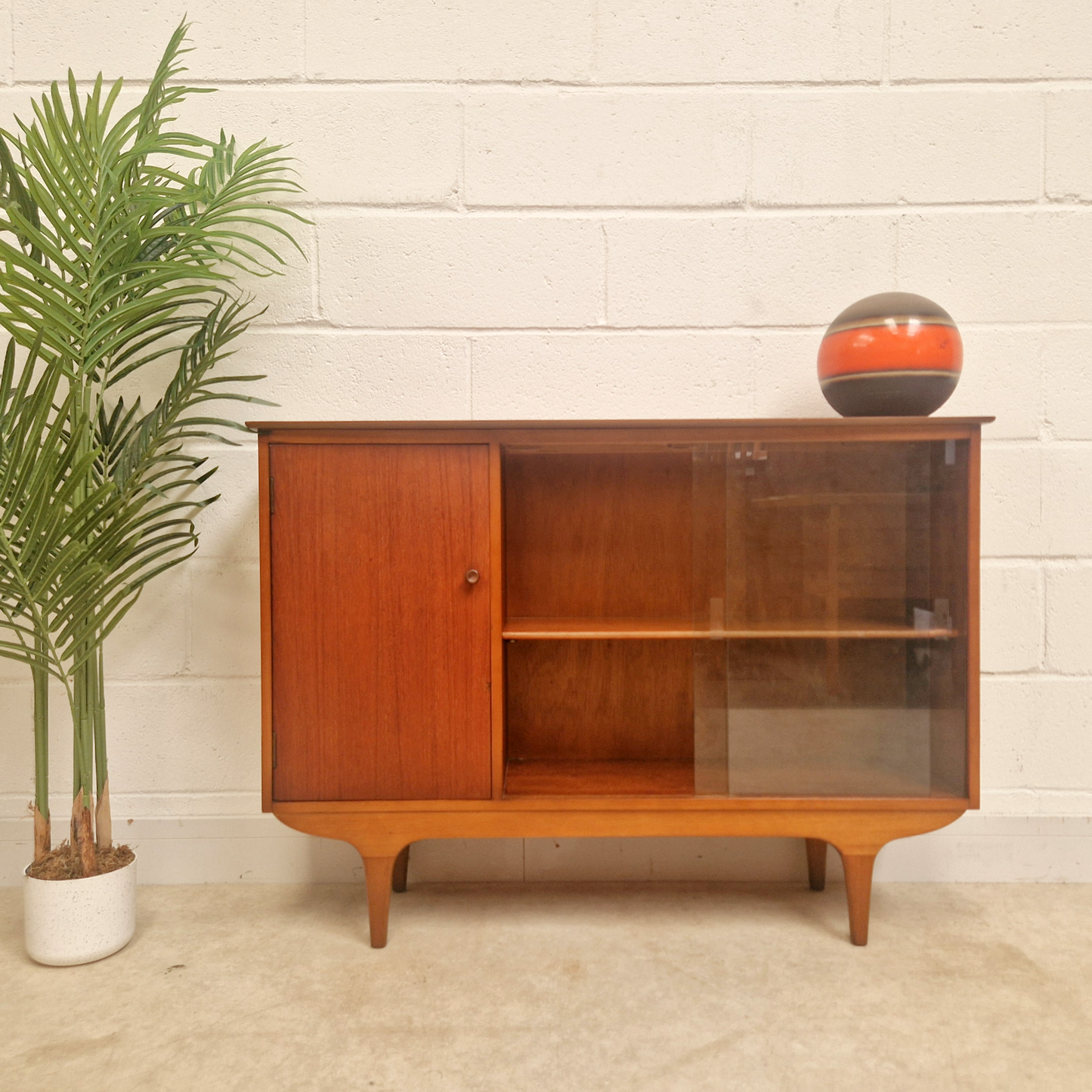 Mid Century Vintage 1960s Medium Teak & Glazed Glass Danish Design Bookcase