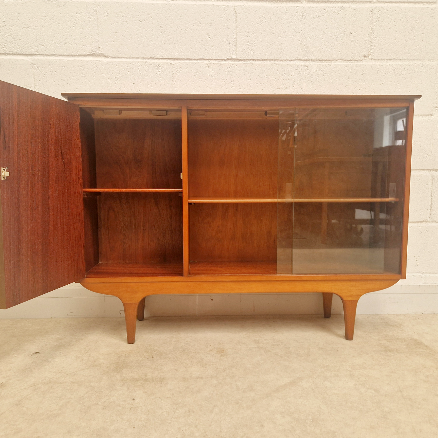 Mid Century Vintage 1960s Medium Teak & Glazed Glass Danish Design Bookcase