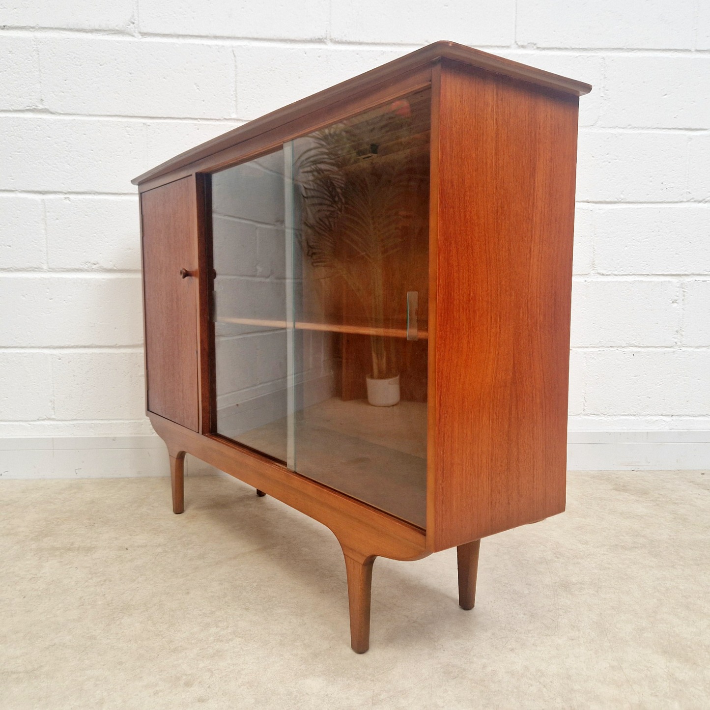 Mid Century Vintage 1960s Medium Teak & Glazed Glass Danish Design Bookcase