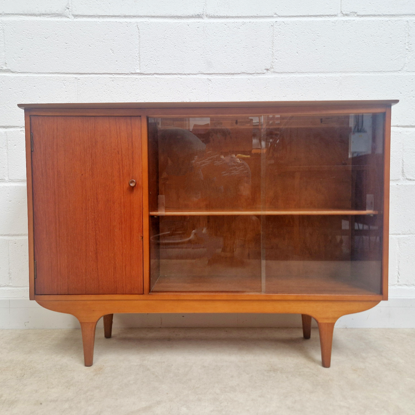 Mid Century Vintage 1960s Medium Teak & Glazed Glass Danish Design Bookcase