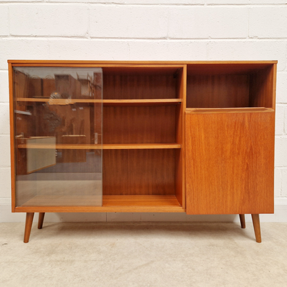 Vintage Mid Century Danish Design Medium Teak & Glazed Glass Slim Bookcase Sideboard PG283