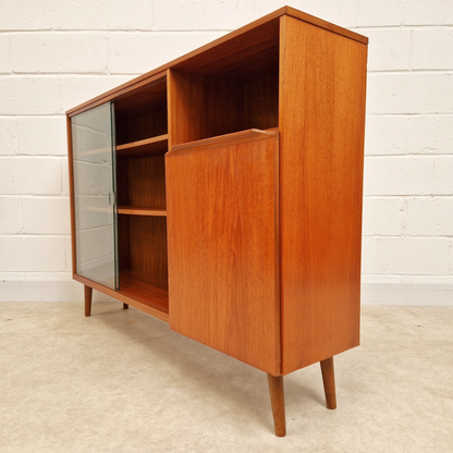 Vintage Mid Century Danish Design Medium Teak & Glazed Glass Slim Bookcase Sideboard PG283