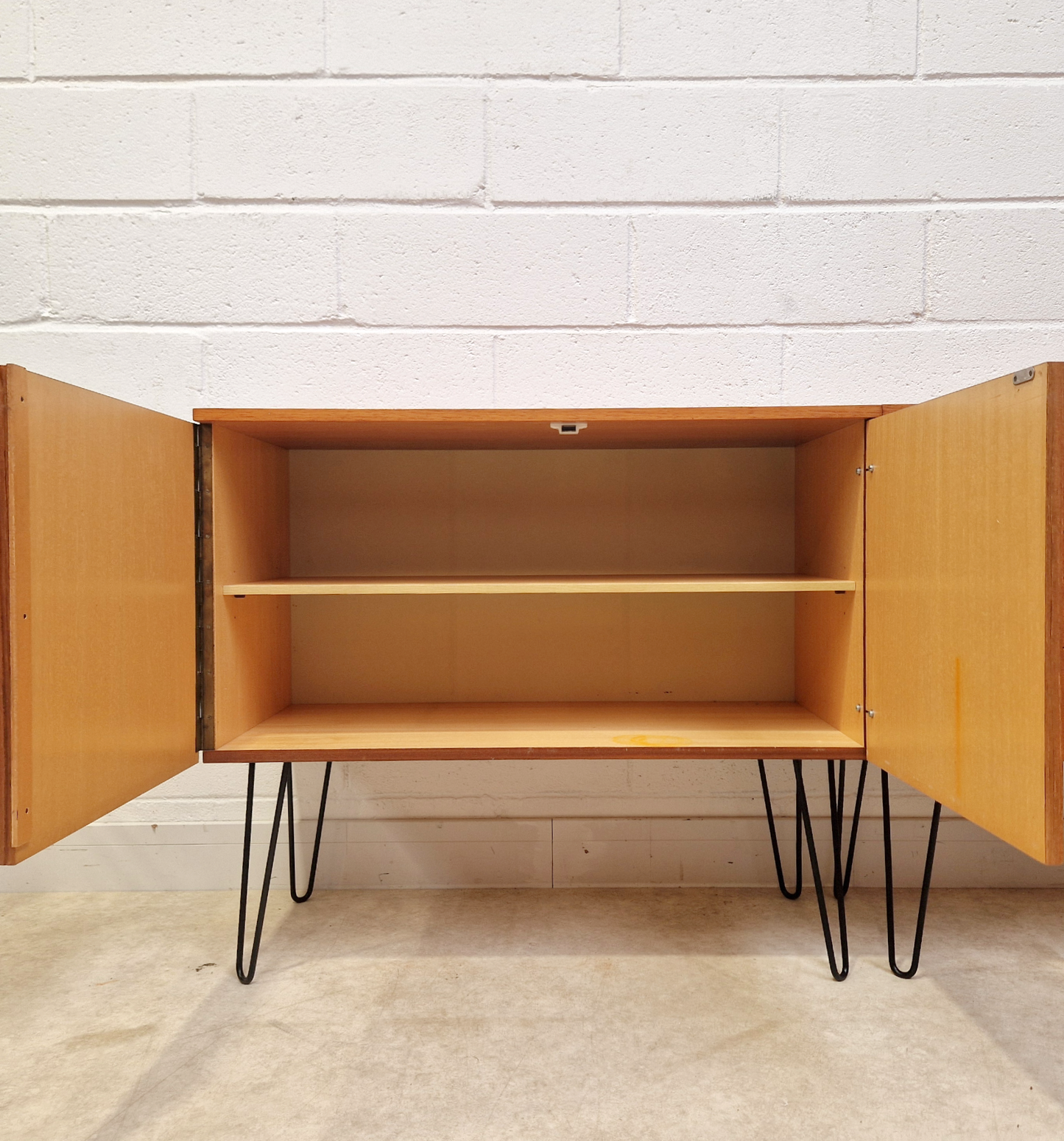 Vintage Mid Century Medium Teak Compact Danish Design Sideboard LP Storage Cabinet