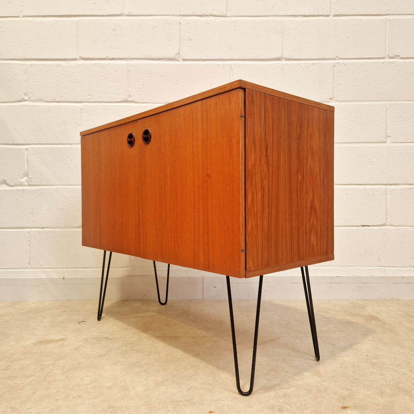 Vintage Mid Century Medium Teak Compact Danish Design Sideboard LP Storage Cabinet