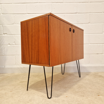 Vintage Mid Century Medium Teak Compact Danish Design Sideboard LP Storage Cabinet
