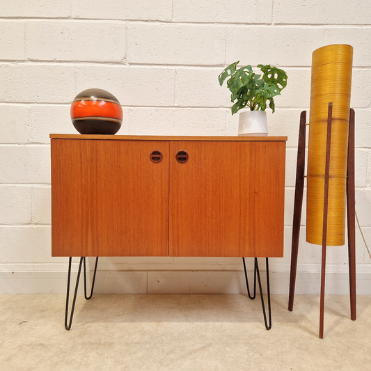 Vintage Mid Century Medium Teak Compact Danish Design Sideboard LP Storage Cabinet