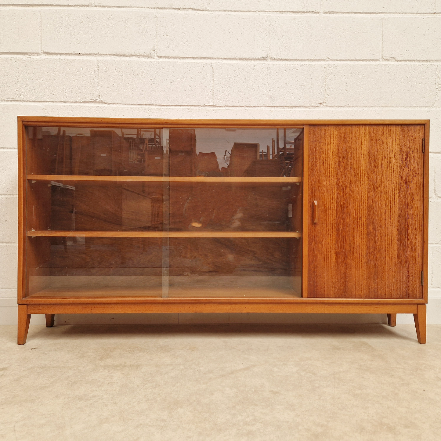 Herbert Gibbs Vintage Mid Century Medium Teak & Glazed Glass Double Length Bookcase