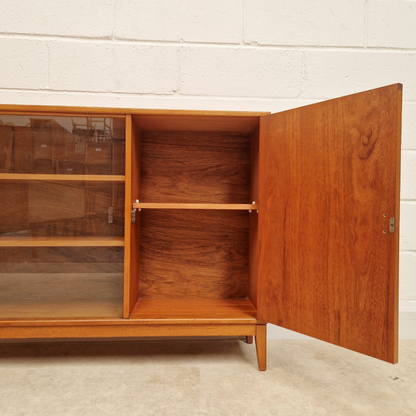 Herbert Gibbs Vintage Mid Century Medium Teak & Glazed Glass Double Length Bookcase