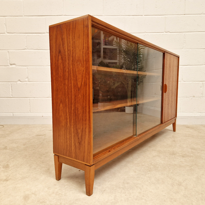Herbert Gibbs Vintage Mid Century Medium Teak & Glazed Glass Double Length Bookcase