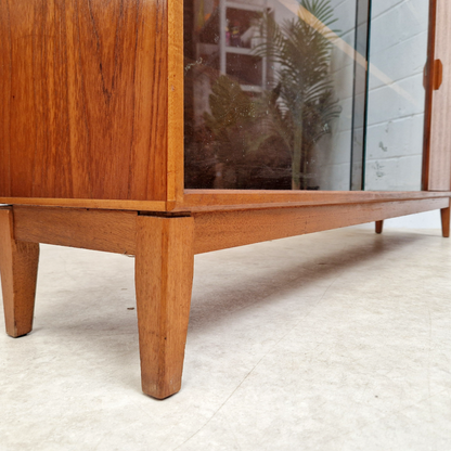 Herbert Gibbs Vintage Mid Century Medium Teak & Glazed Glass Double Length Bookcase