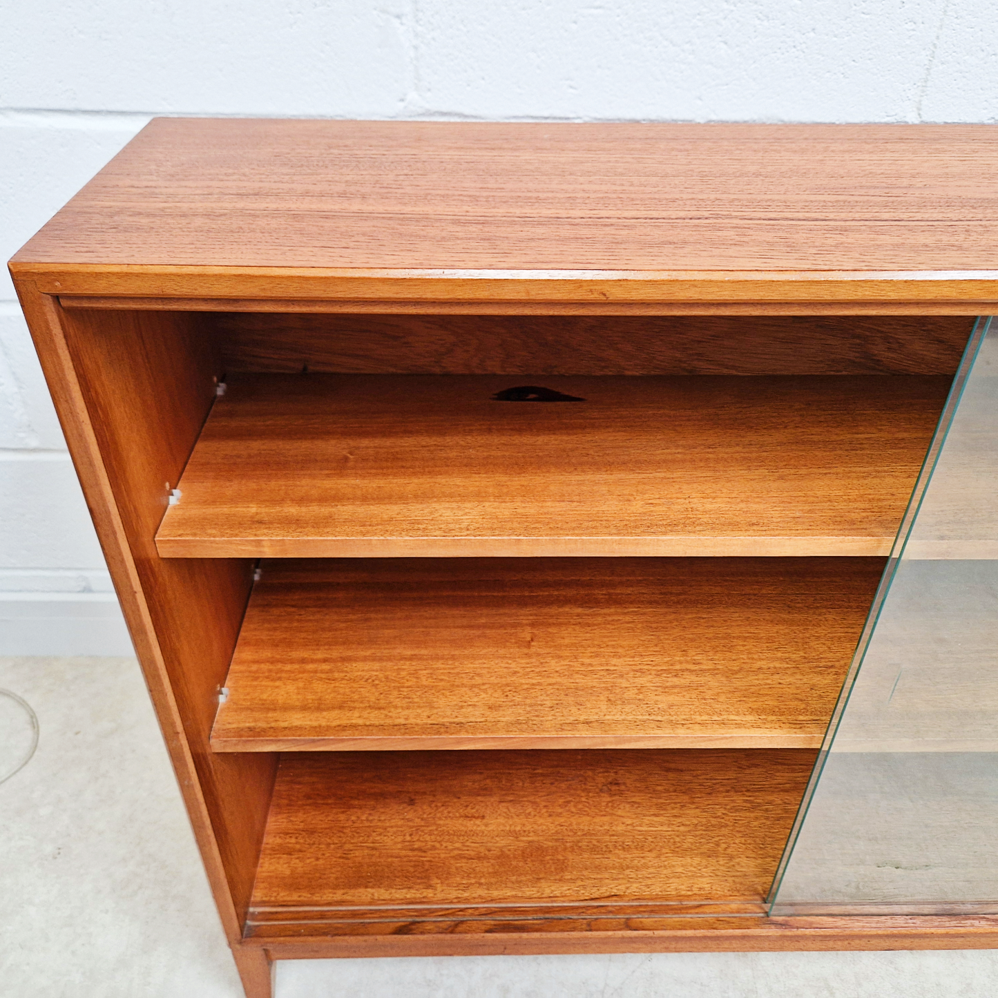 Herbert Gibbs Vintage Mid Century Medium Teak & Glazed Glass Double Length Bookcase