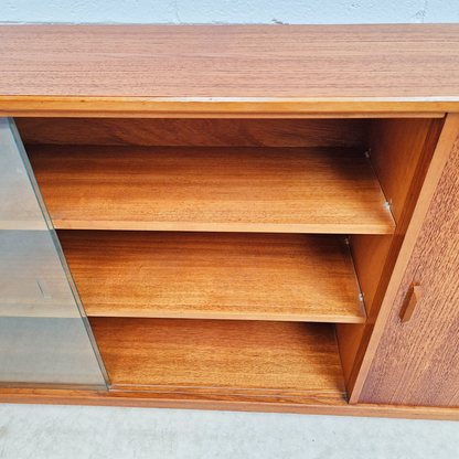 Herbert Gibbs Vintage Mid Century Medium Teak & Glazed Glass Double Length Bookcase