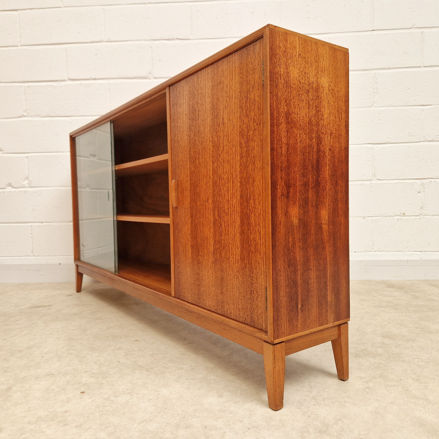 Herbert Gibbs Vintage Mid Century Medium Teak & Glazed Glass Double Length Bookcase