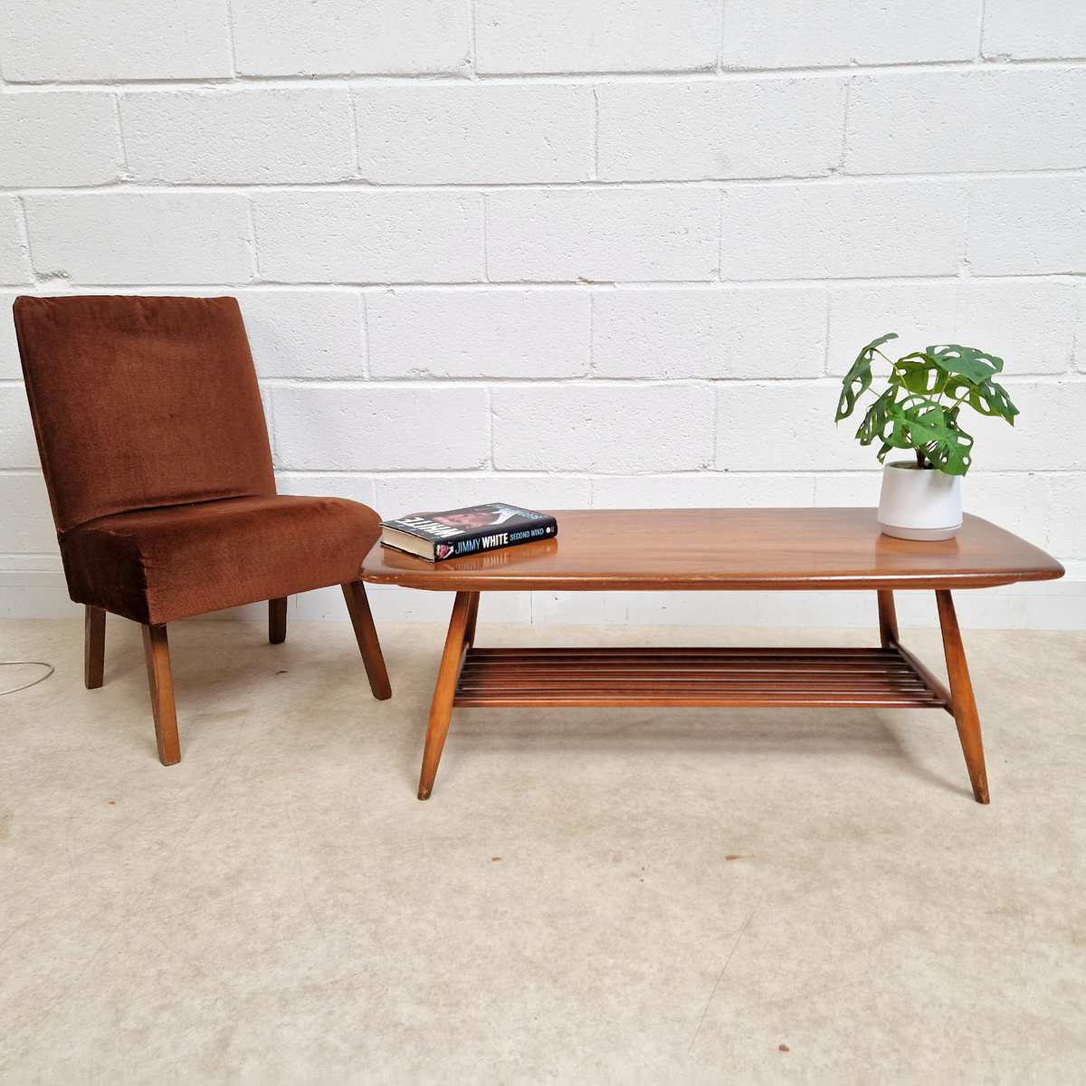 Ercol Vintage Mid Century Solid Elm Danish Design Coffee Table With Rack