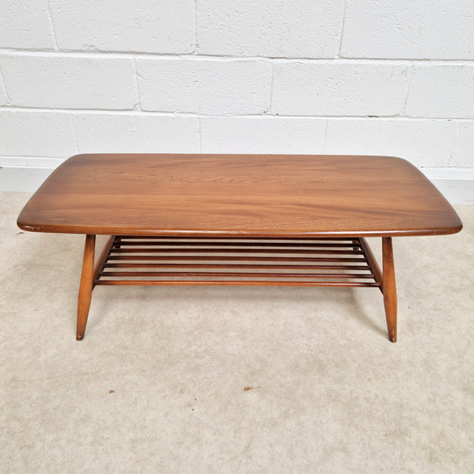 Ercol Vintage Mid Century Solid Elm Danish Design Coffee Table With Rack
