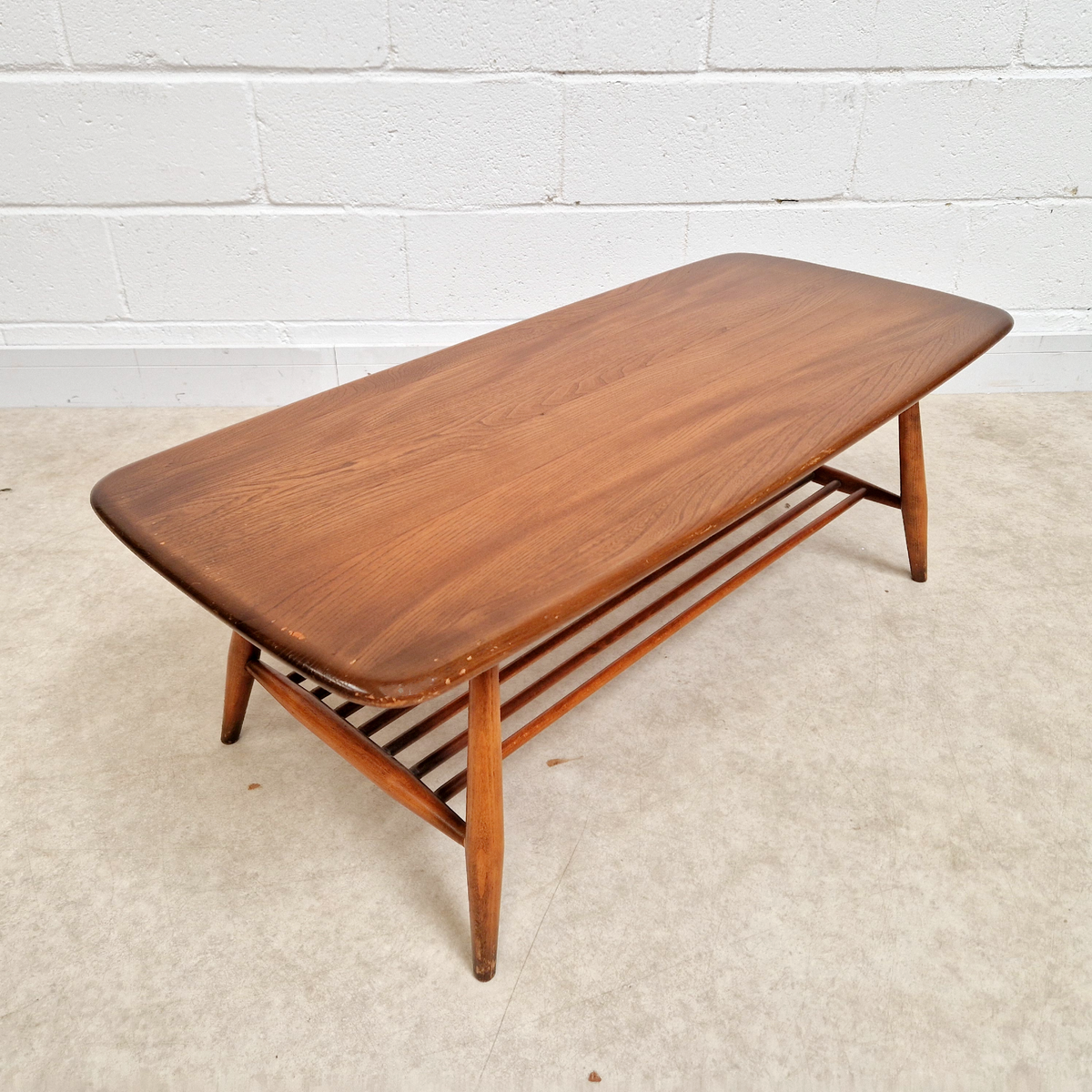 Ercol Vintage Mid Century Solid Elm Danish Design Coffee Table With Rack
