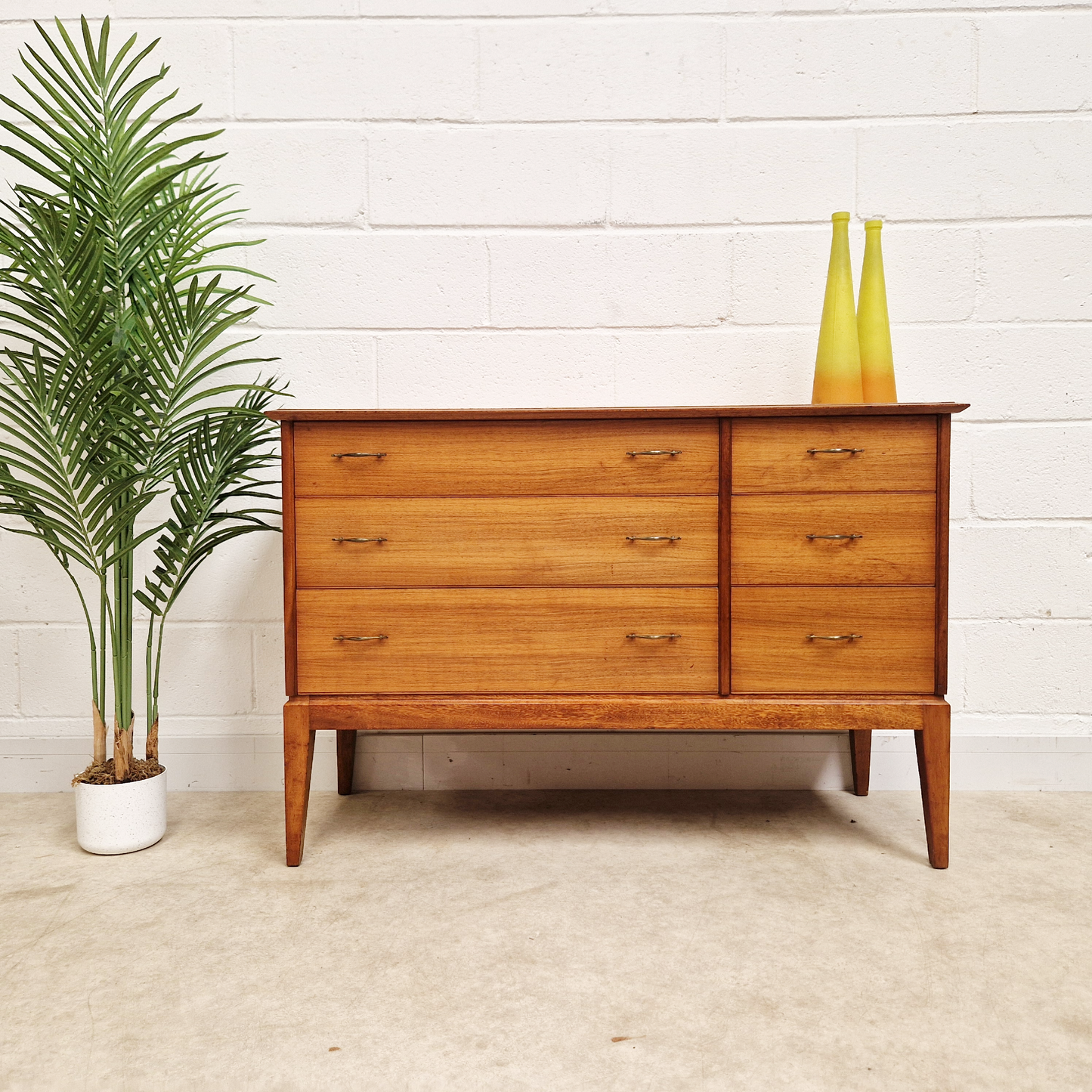 Alfred Cox Vintage 1950s Mid Century Extended Golden Teak Chest of Drawers