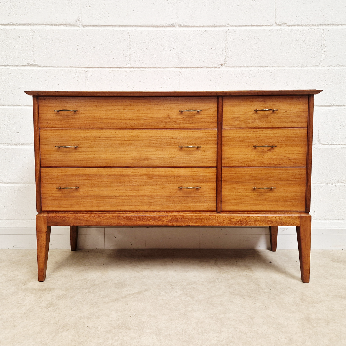 Alfred Cox Vintage 1950s Mid Century Extended Golden Teak Chest of Drawers