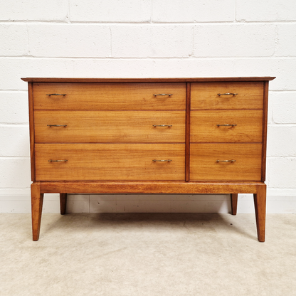 Alfred Cox Vintage 1950s Mid Century Extended Golden Teak Chest of Drawers