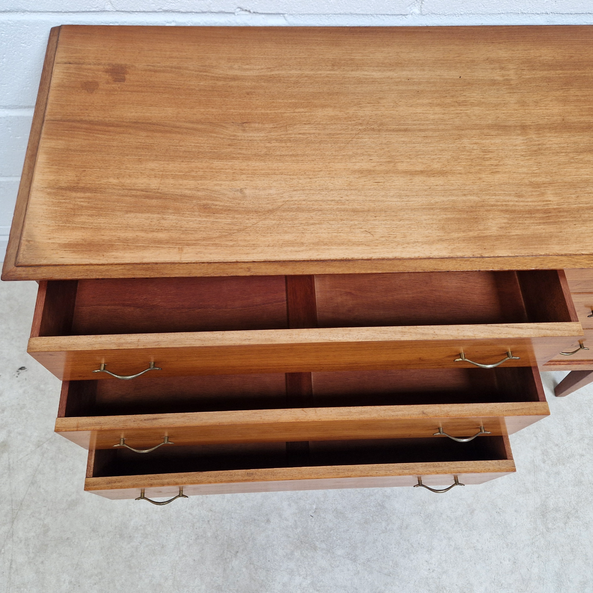 Alfred Cox Vintage 1950s Mid Century Extended Golden Teak Chest of Drawers