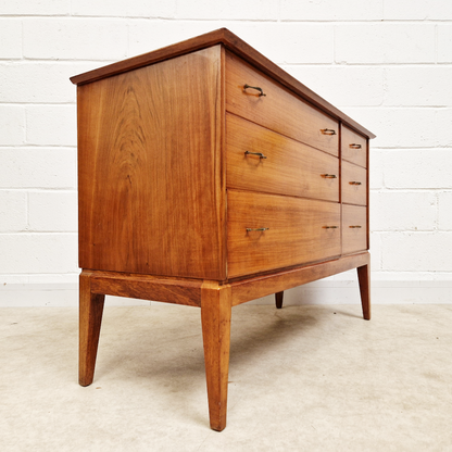 Alfred Cox Vintage 1950s Mid Century Extended Golden Teak Chest of Drawers
