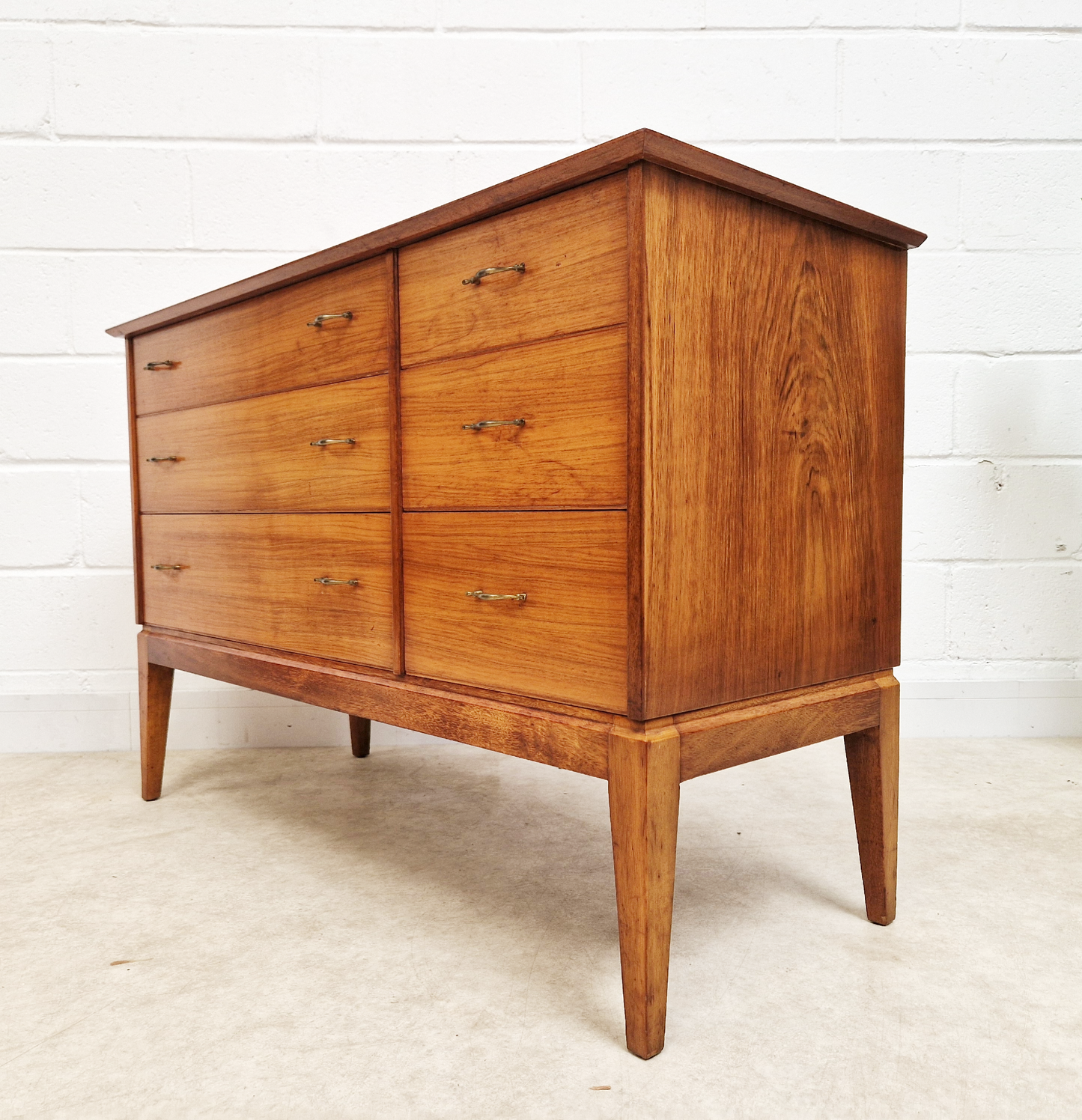Alfred Cox Vintage 1950s Mid Century Extended Golden Teak Chest of Drawers