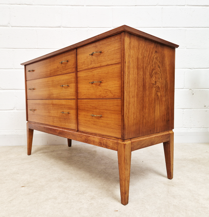 Alfred Cox Vintage 1950s Mid Century Extended Golden Teak Chest of Drawers